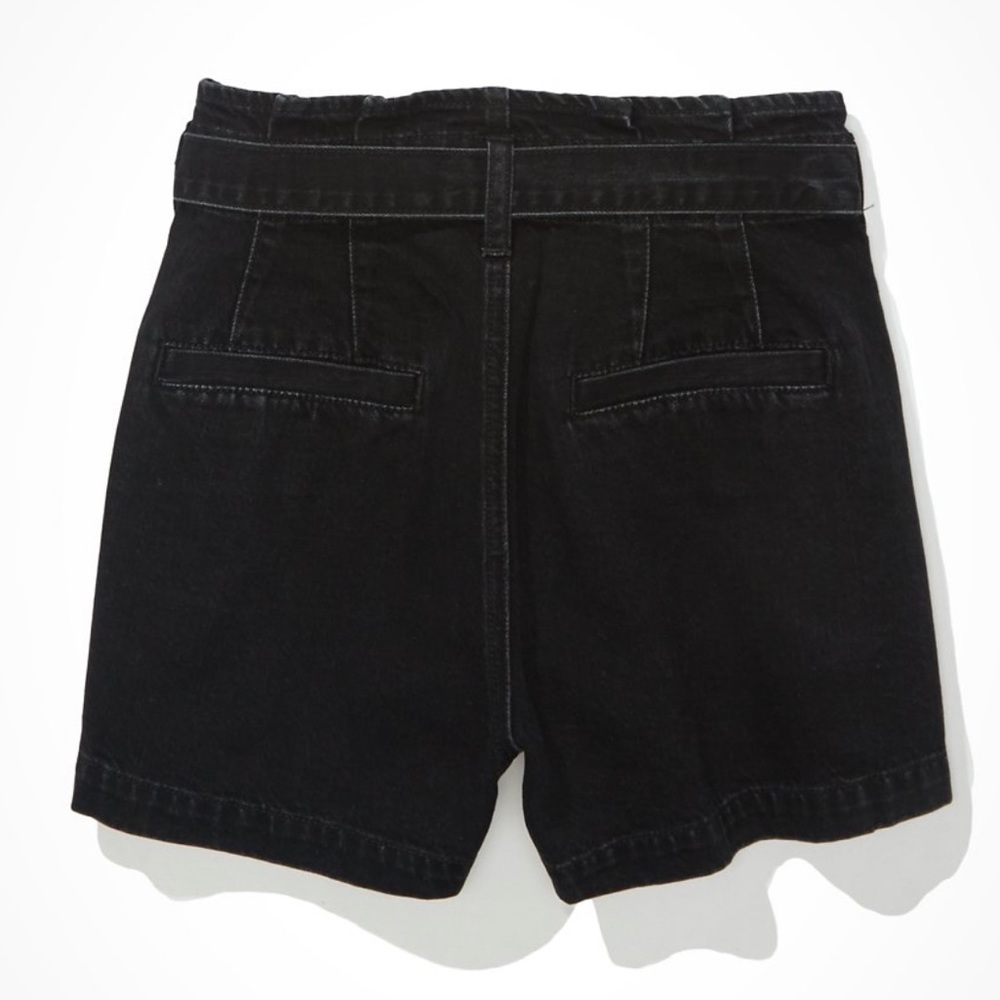 American Eagle Paperbag Demin Mom Shorts Black Jean Tie Front Size 12 31W NWT - Picture 9 of 13